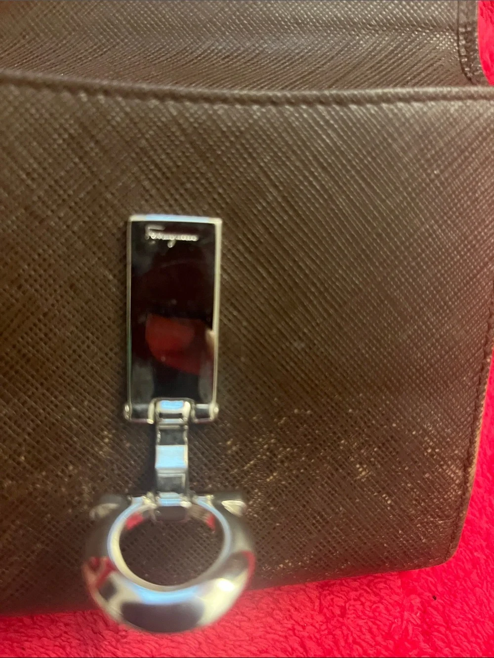 Brown Leather Ferragamo Wallet with Silver Hardware